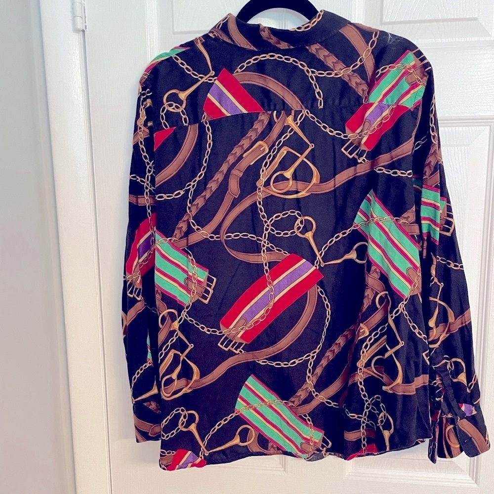 Vintage authentic Ralph Lauren Multicolor Chain Print blouse Top size 2 XL - Picture 2 of 7